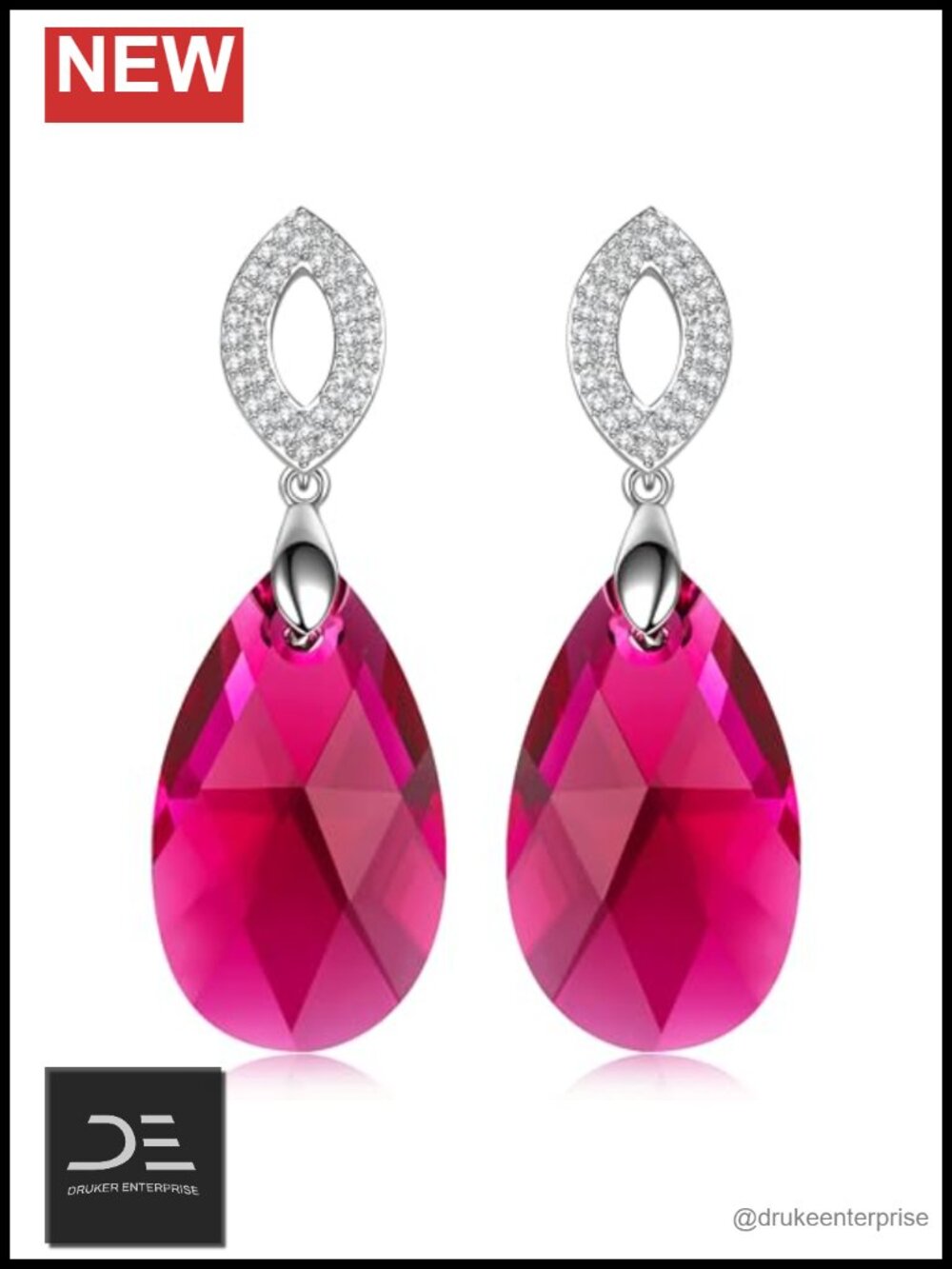 Swarovski Crystals 925 Sterling Silver White-Gold-Plated Drop Earrings